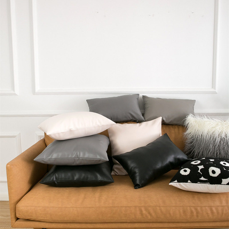 Soft Imitation Cowhide Accessible Luxury Pillow Case with Leather Texture Waist Pillow Living Room Sofa Technology Cloth Cushion Simulated Leather Pillow