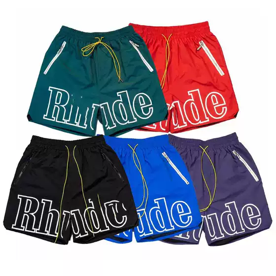 American-Style Printed Letter Shorts for Men, Street Basketball Loose Fit, High Street Quick-Drying Beach Casual Five-Point Shorts, Trendy Brand