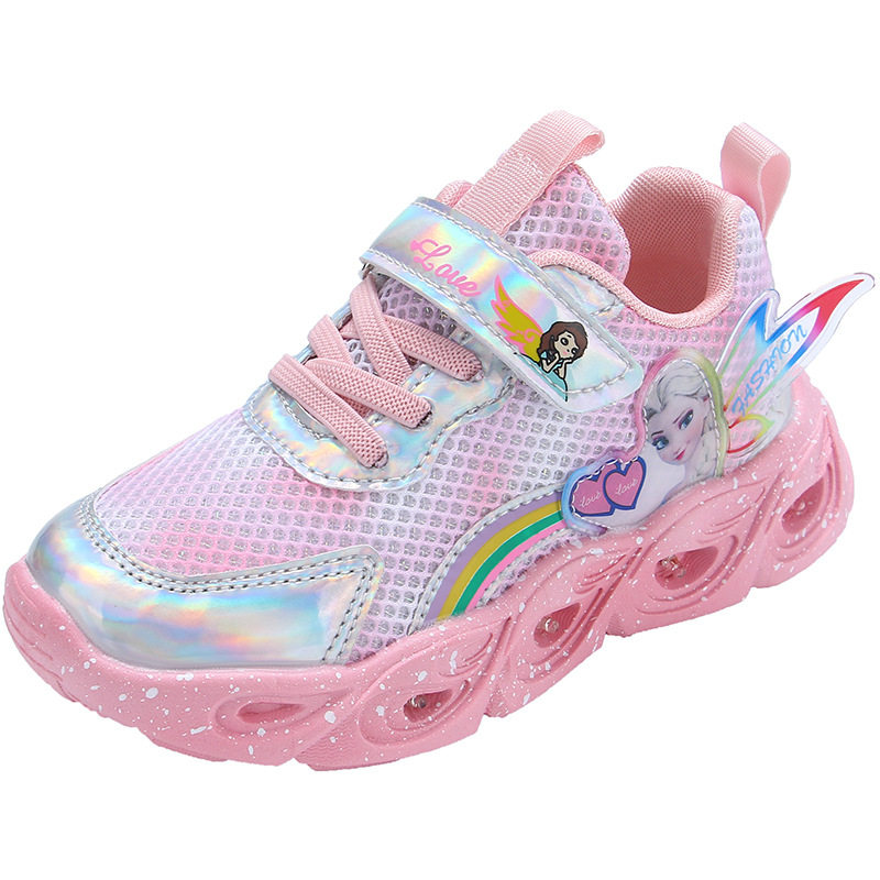 Girls' Shoes with Lights 2024 Autumn and Winter New Velvet Warm Shoes Leather-Covered Girls' Sneakers Little Girls Princess Shoes