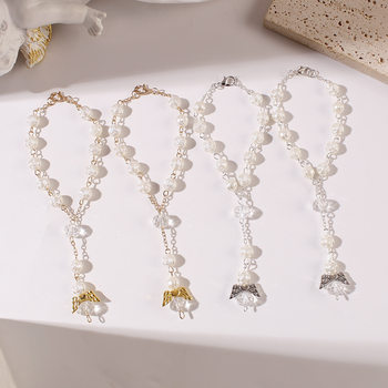 Angel Heart Wings Rose Flower Bead Bracelet with Lobster Clasp for Men and Women Baptism Blessing Gift Jewelry European and American Style