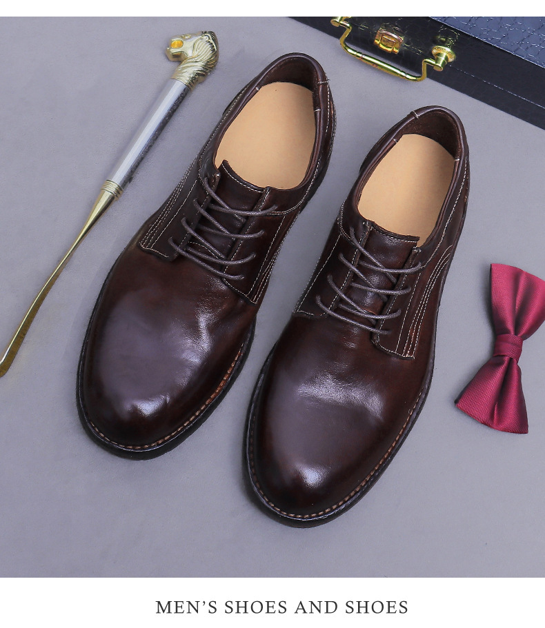 Giày Derby nam da ngựa mũi tròn đế Goodyear cổ điển — màu đen, Màu caramel, Màu cà phê