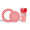 Disposable red plaid tableware paper cup paper towel knife fork spoon suit supplies birthday layout scene decoration
