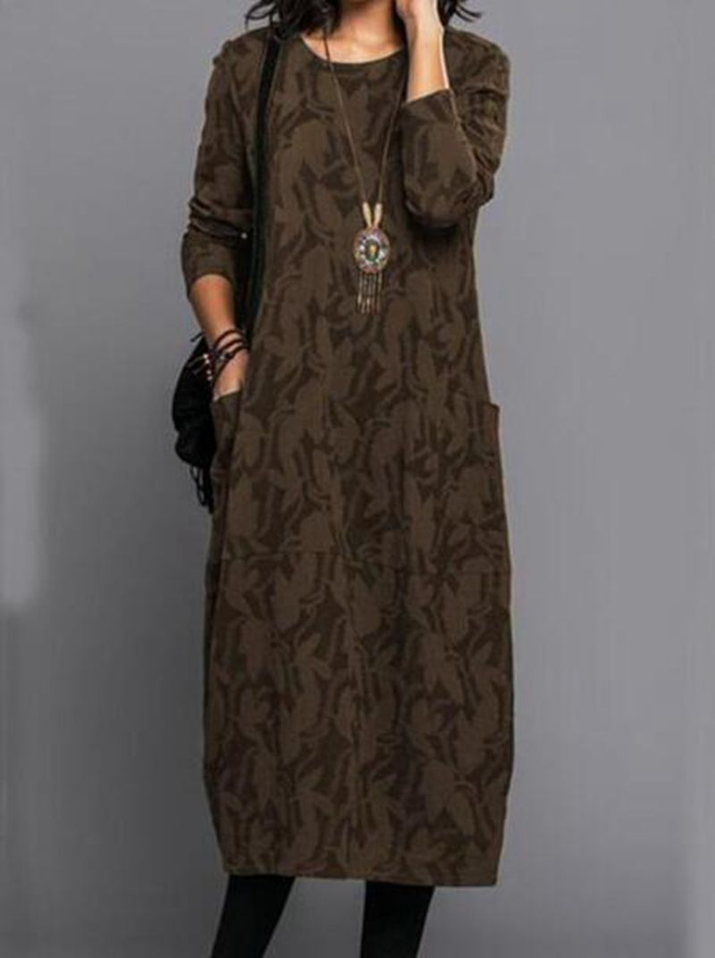Casual Long Sleeve Pocket Dress for Women Round Neck Available in Multiple Colors Wholesale Sizes S to XXXL