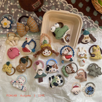 New Korean Style Cartoon Cute Fabric Hair Band Kidsren's Handmade High Elastic Ponytail Headband Sweet Ball Hair Band