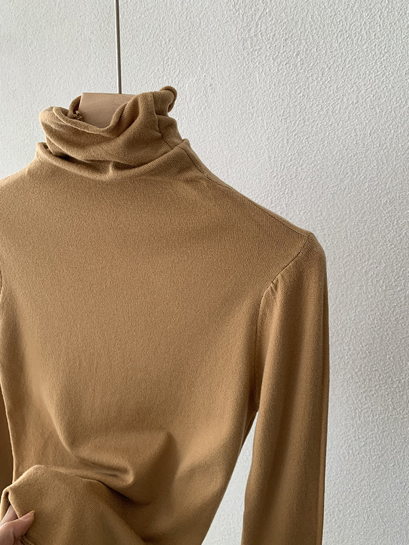 欧玛莱 柔软堆堆领纯色长袖安迪绒修身显瘦针织打底衫上衣女 4793