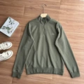 Cotton half-zip linen army green