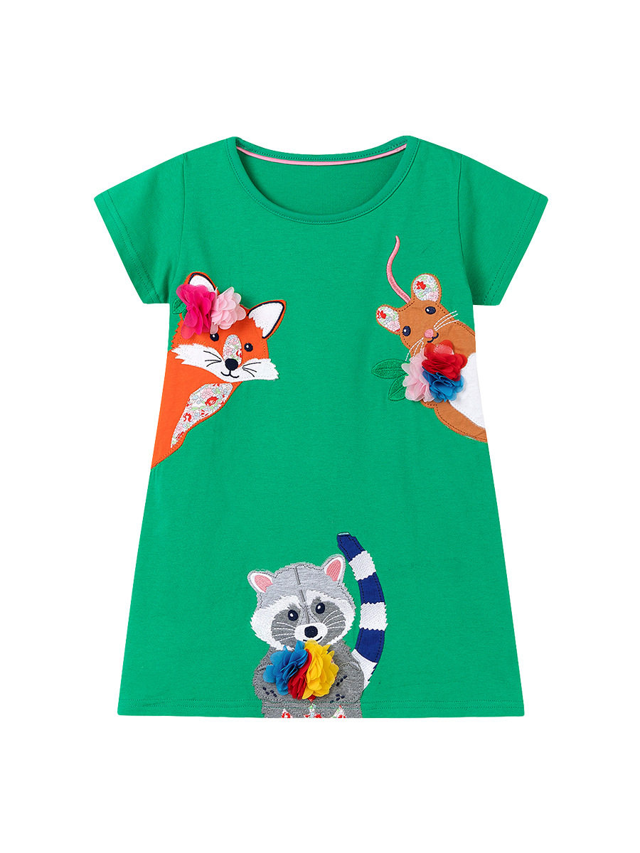Girls' Summer Cartoon Short-Sleeve Dress Wholesale from Source Factory, Applique Kids' Dress