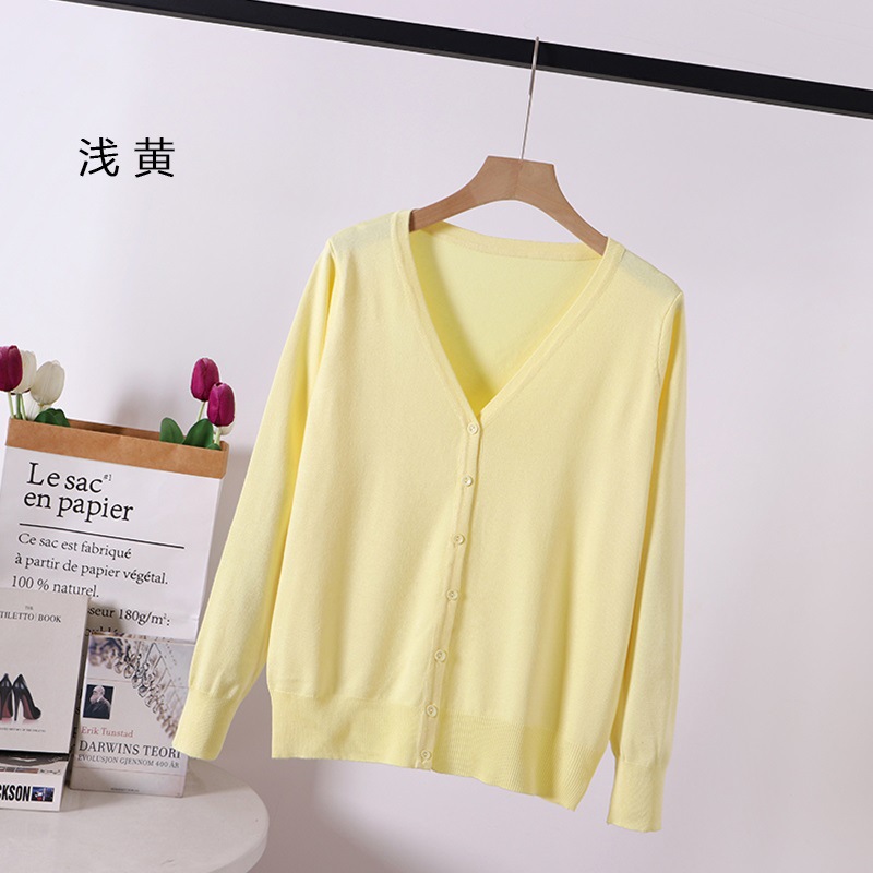 春秋新款气质针织开衫春夏宽松大码女装纯色丝光棉空调衫外套上衣