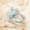 Wish New Jewelry European and American Cross-Border Creative Turquoise Diamond-Encrusted Three-Piece Set Women's Ring Ins Jewelry