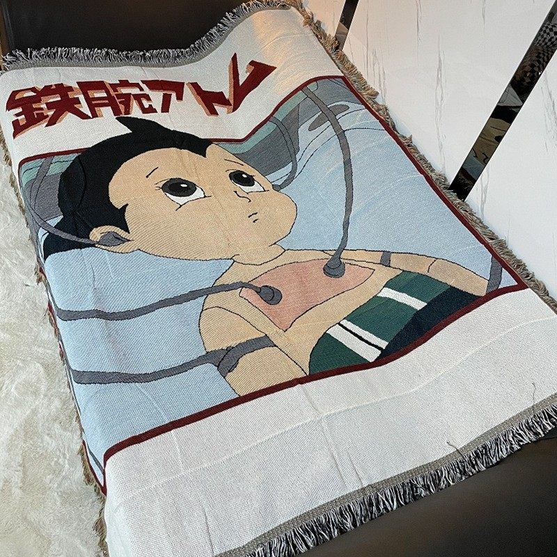 Cross-Border Custom Camping Blanket Moisture-Proof Picnic Mat Cartoon Anime Jacquard Tapestry Ins Style Sofa Towel Jacquard Thread Blanket