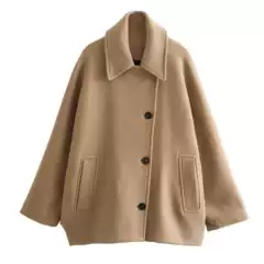 2025 cross-border European and American women's single-breasted lapel loose single-breasted tweed jacket casual coat new