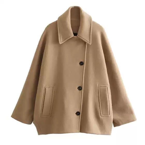 2025 cross-border European and American women's single-breasted lapel loose single-breasted tweed jacket casual coat new