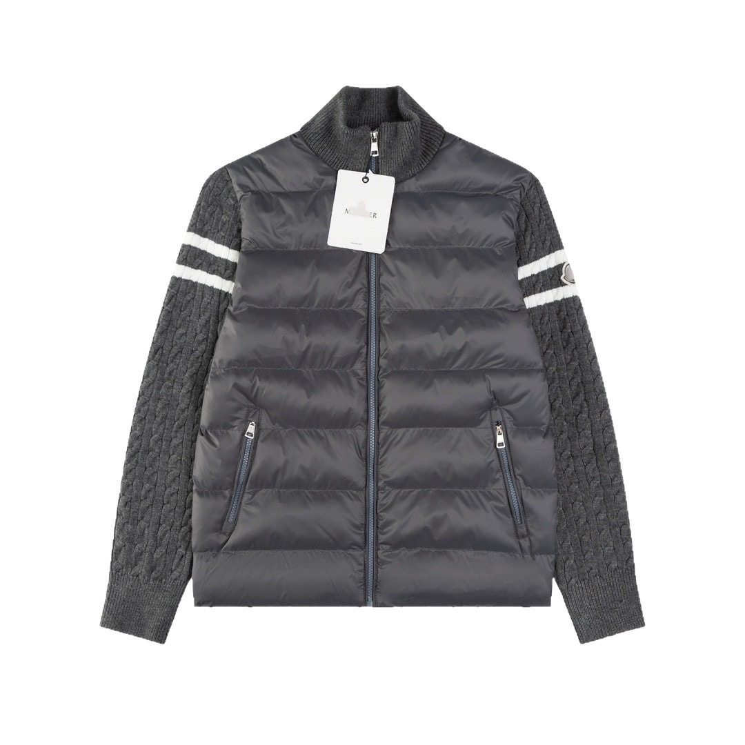 In-Stock M-Brand Stand Collar Zip-Up Striped Wool Jacket Coat Unisex down Jacket