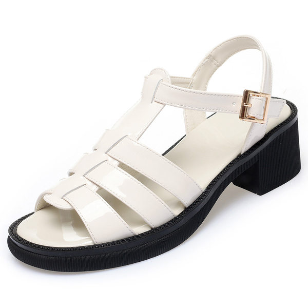 Dép Sandal Nữ Quai Dây Da Bóng Đế Cao 5cm - 6cm Màu Trắng, Đen