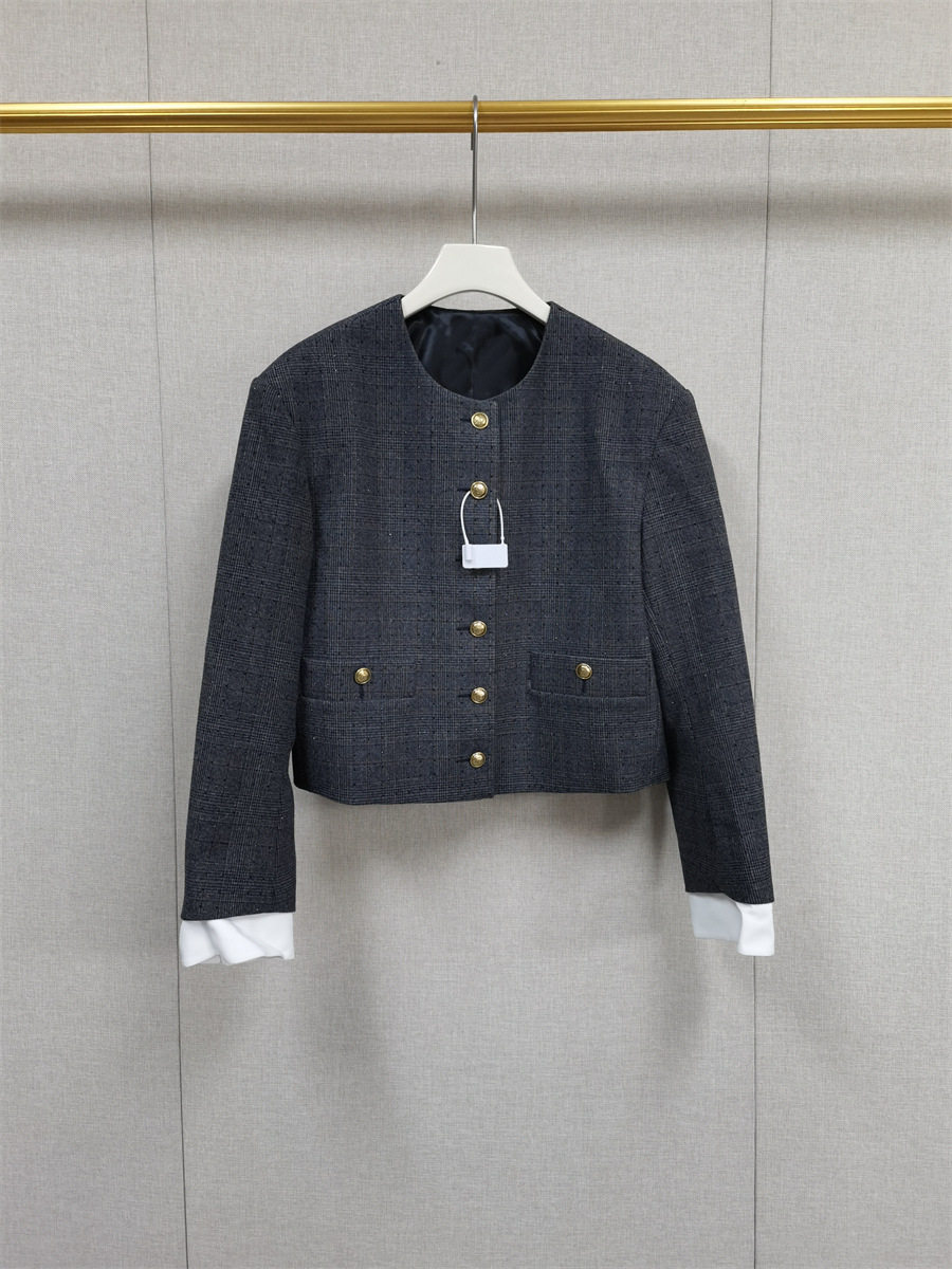 French Niche 2025 Early Autumn New Retro Plaid Round Neck Elegant Short Jacket Pleated Skirt Suit