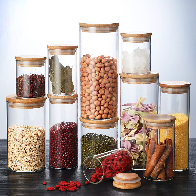 Factory supply borosilicate glass sealed jar straight tea jar dried fruit snack multi-grain storage bottle storage jar