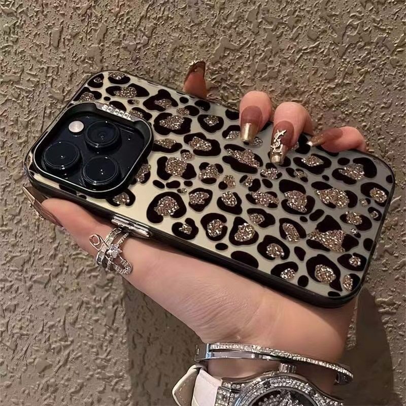 Sparkling Leopard Print Suitable for Apple 16 Pro Max Phone Case iPhone 15 Pro Max High-End 14 New Model 17 European and American Style