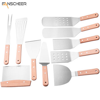 Beech handle outdoor barbecue tools BBQ frying shovel barbecue shovel teppanyaki shovel cooking shovel set food
