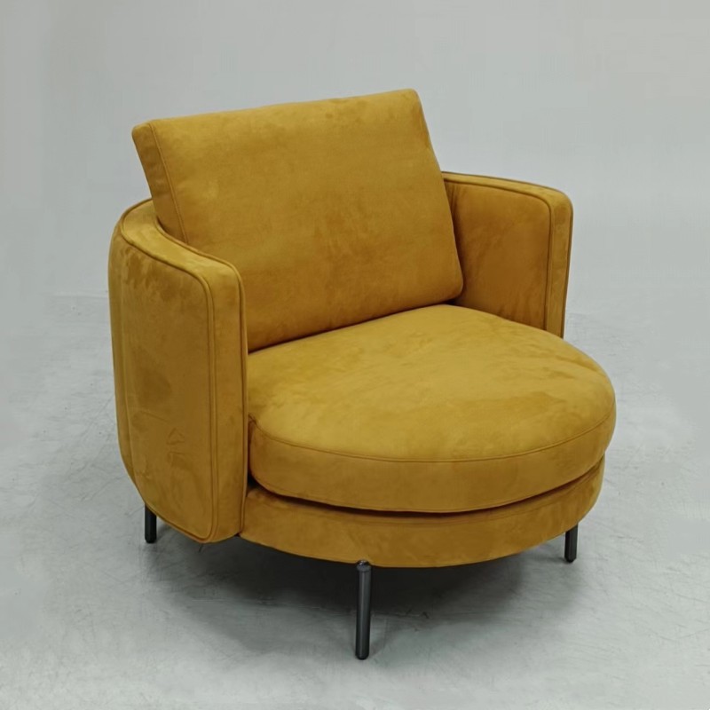 单人位布艺沙发现代简约圆形家用客厅商务接待会客休闲椅