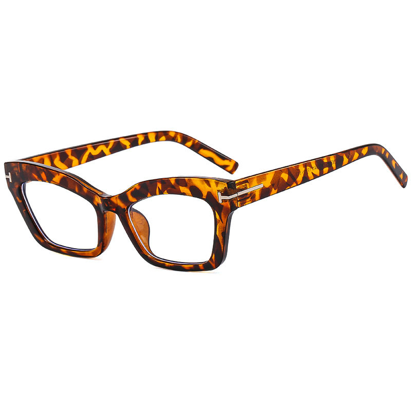 Cross-border Retro Thick Frame Men's and Women's Plain Cat's Eye Anti-blue Light Anti-ruffian Handsome Frame with Myopic T-shaped Tom Glasses