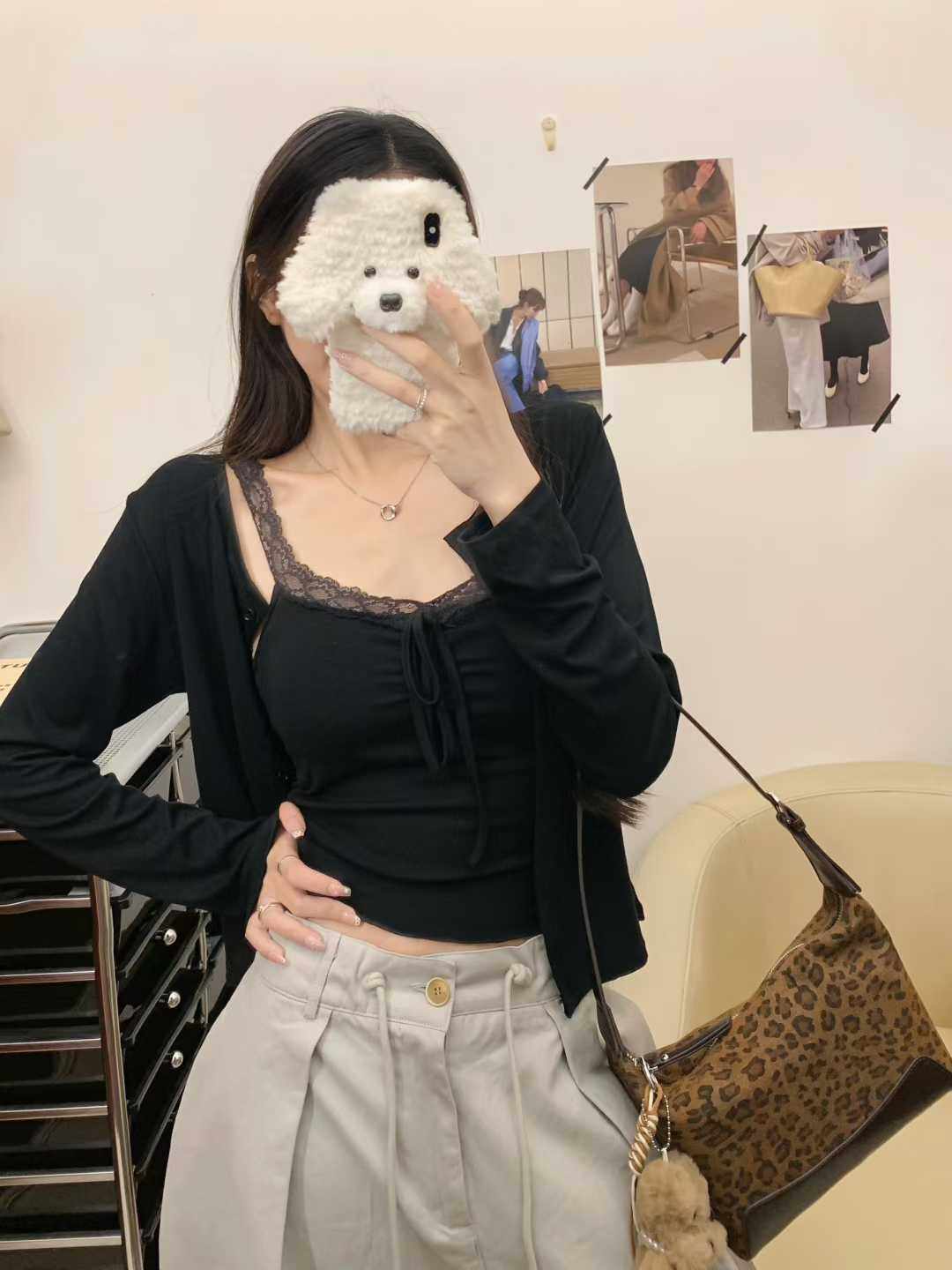 981+977 # Early Autumn New Pure Lust Style Two-Piece Brushed Lace Vest with Breast Pads Slim Long-Sleeved Jacket for Women