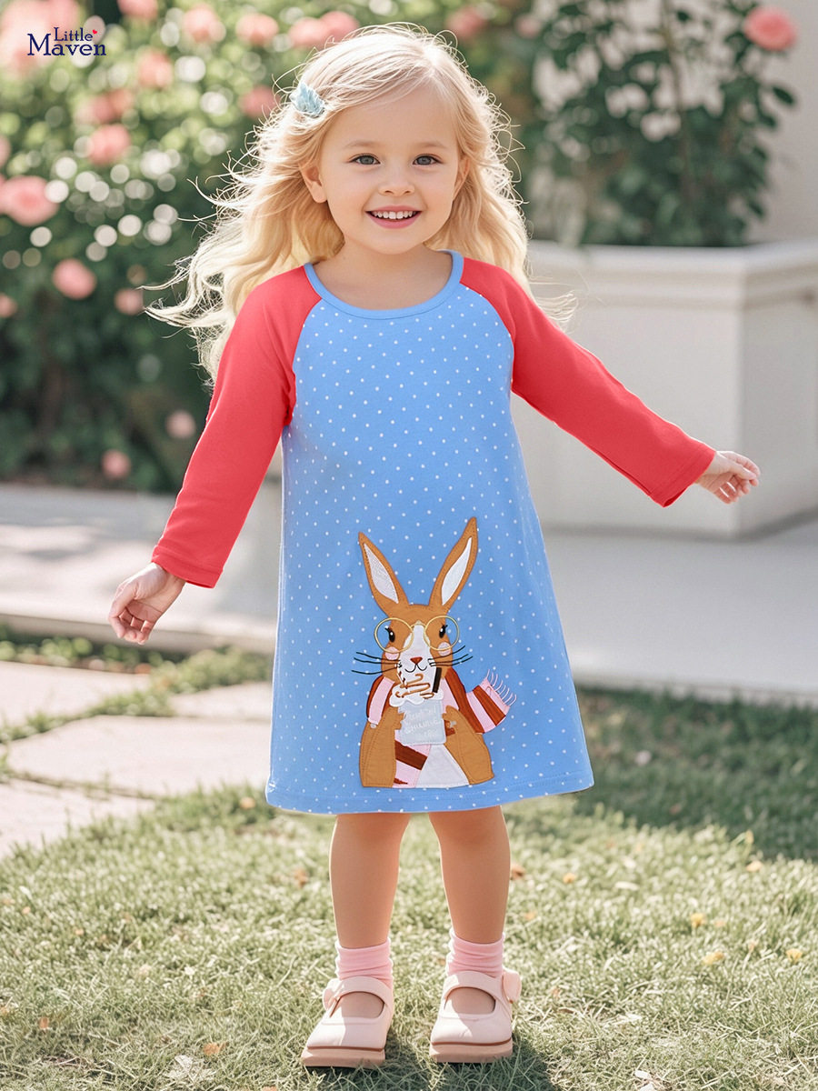 Style Girls' Dress Wholesale, Autumn Long-Sleeve Cartoon Kids' Dress