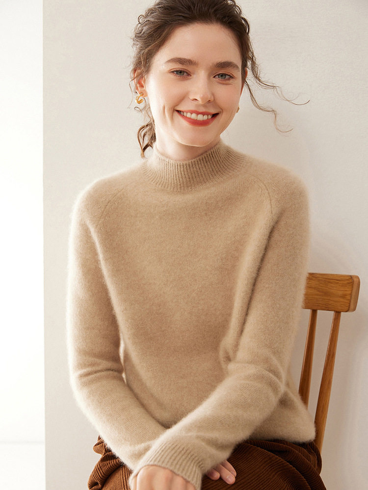 New Autumn and Winter Half-Turtleneck Pure Cashmere Sweater for Women, Solid Color, Loose and Versatile, Thick Wool Sweater for Women