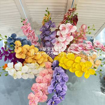 3D Printed Film 9-Head French Phalaenopsis Wedding Set Home Decoration Artificial Flower Hotel Flower Arrangement Cross-Border Flower