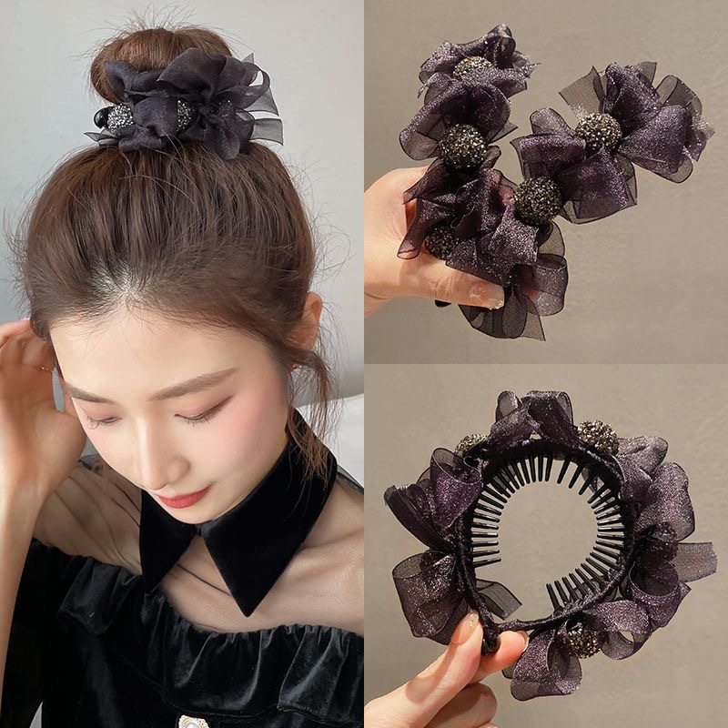 High ponytail hairpin women's bow large grip clip sweet balls head plate hair shark clip artifact hairpin accessories