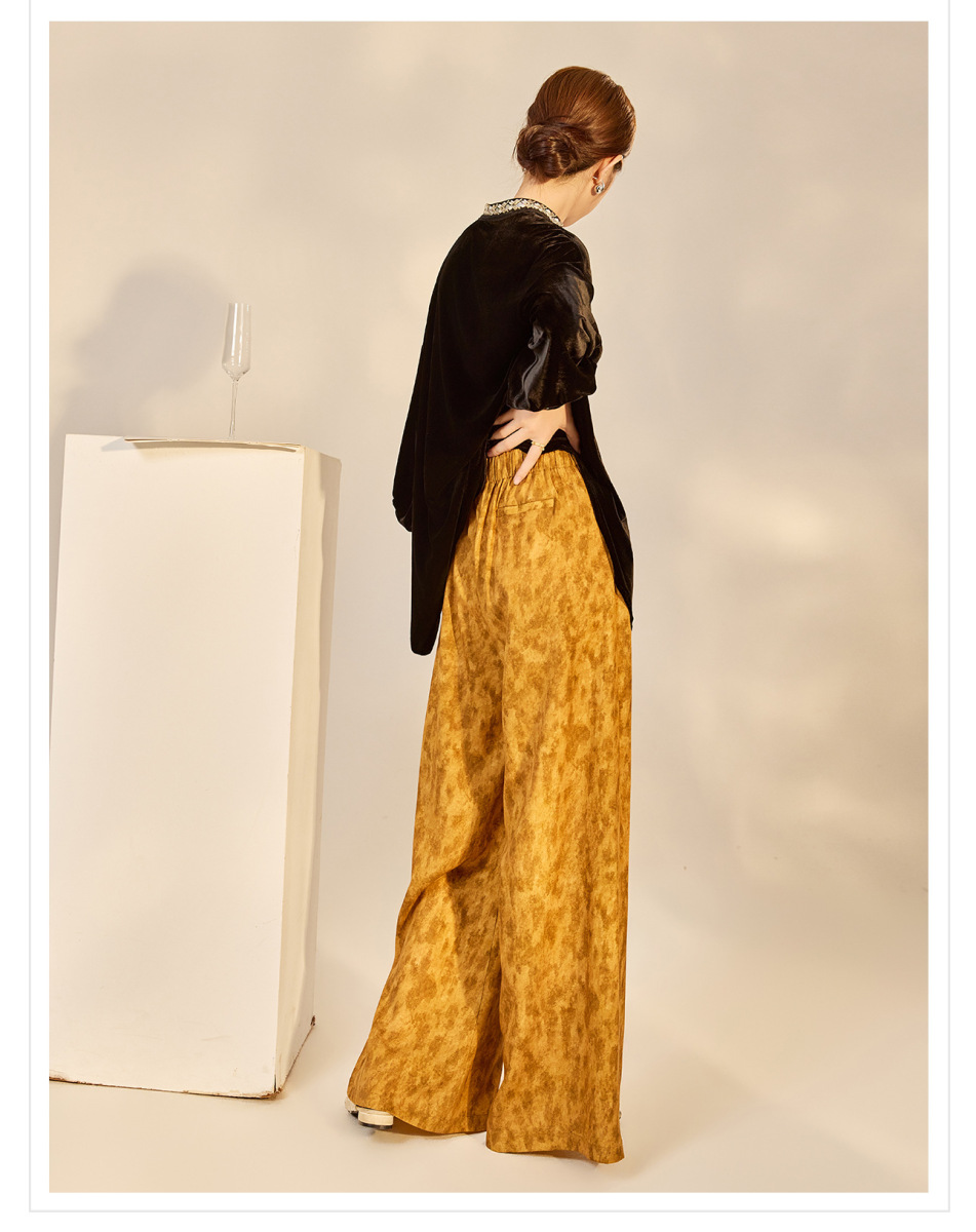 Quần ống rộng nữ họa tiết in hai mặt thắt lưng dây buộc phong cách nhẹ nhàng P9028 — Amber (7 ngày)