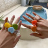 Fashionable and Simple Candy-Colored Peach Heart-Shaped Ring European and American Cross-Border Holiday Style Resin Geometric Ring Bracelet for Women