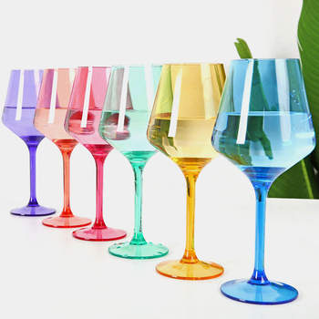 Cross-Border Direct Supply Swimming Pool Beach Party 460ml Plastic Goblet Outdoor Drop-Resistant Transparent Red Wine Glass Multi-Color