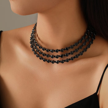 Europe and the United States cross-border bride luxury full diamond multi-layer pure black rhinestone collar fashion simple bundle neck chain manufacturers wholesale