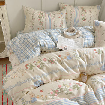 Cotton Four-piece Set 100 Cotton Four Seasons Thickened Skin-friendly Bedding Bed Sheet Quilt Cover Dormitory Student Four-piece Set