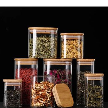 Square High Borosilicate Glass Storage Jar Food Grade Household Grain Sealed Jar Food Storage Jar Spice Jar