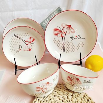 Bowl plate tableware household ceramic bowl dish 4.5-inch salad bowl 7-inch plate 6.25-inch rice plate promotional Bowl plate ceramic plate