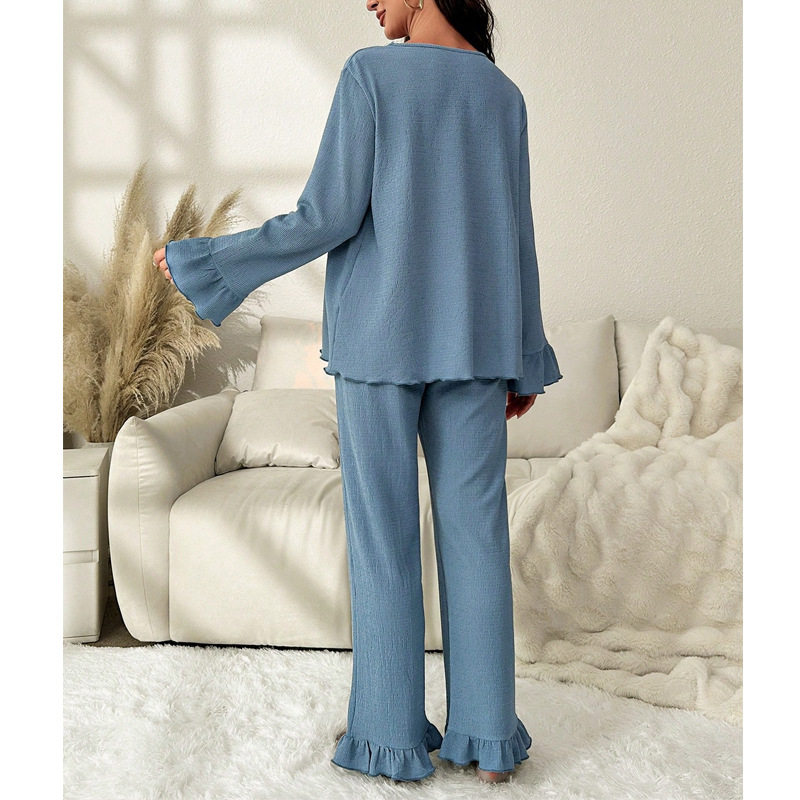 V-Neck Lace Trim Loose Maternity Pajamas Women's Suit Spring & Fall New European and American Bell-Sleeved Pants Home Wear