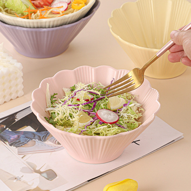 Salad Bowl High Appearance Value Bucket Bowl Household Ceramic Tableware Advanced Sense Light Luxury Large Bowl Soup Bowl Ram Noodle Bowl Fruit Bowl