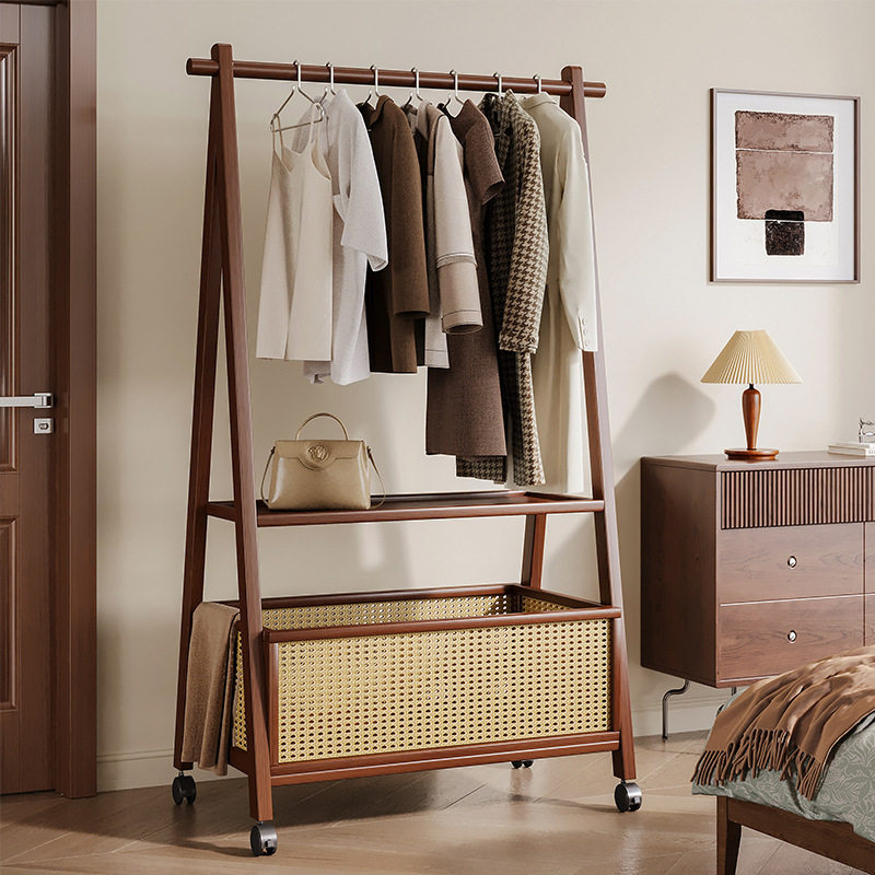 Floor-Standing Home Bedroom Clothes Rack Solid Wood Multi-Functional Simple Clothes Storage Storage Coat Rack