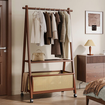 Floor-Standing Home Bedroom Clothes Rack Solid Wood Multi-Functional Simple Clothes Storage Storage Coat Rack