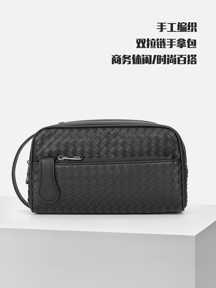 New Woven Double Zipper Clutch Trendy Men's Bag New Hand Bag Men's Large Capacity Cross-border One-Piece Hair