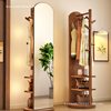 Solid Wood Clothes Hanger Bedroom Floor-Standing Coat Rack with Mirror Integrated Living Room Home Removable Multi-Functional Storage Rack