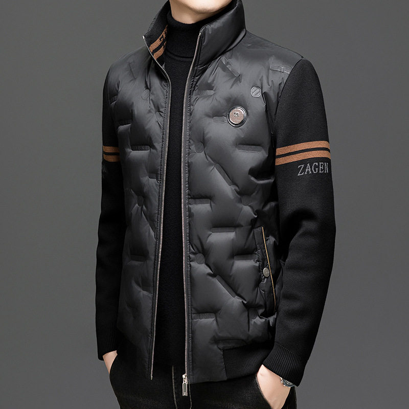 Men's New Stand Collar Casual Business Fashion Simple Knitted Thread Removable Sleeve down Jacket Jacket