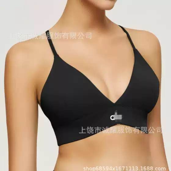Women's Letter Sports Bra Yoga Top Summer V-Neck Cami Open Back Triangle Running Workout Bra with Removable Pads