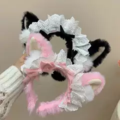 Plush Lolita Headband Women's Lace Bow Headwear Simulation Beast Ear Maid Corgi Hair Accessories Lolita Headband