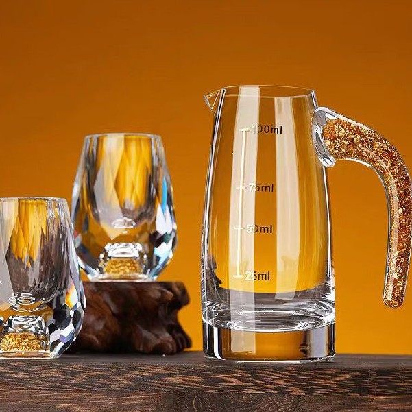 Gold Foil White Wine Glass Crystal Glass Household High-End Small Bullet Cup Chinese Style Yipin Jiangshan Jinshan Wine Cup