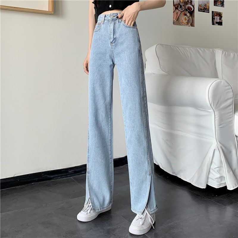 High Waisted Wide Leg Jeans Loose Fit Floor Length Split Hem Spring Summer Fashion Wholesale Available