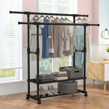 Floor-Standing Folding Indoor Bedroom Clothes Rack, Household Single-Pole Balcony Clothes Drying Rack, Adjustable Simple Qin Zhiwen