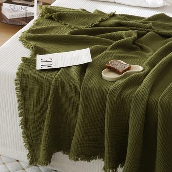 Simple Aesthetic Four-Layer Crepe Single Person Washable Cotton Tassel Blanket Office Blanket Car Blanket Nap Knitted Cover