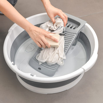 Folding Basin Laundry Basin with Extra Large Washboard Integrated Household Student Dormitory Thickeneded Washbasin Plastic
